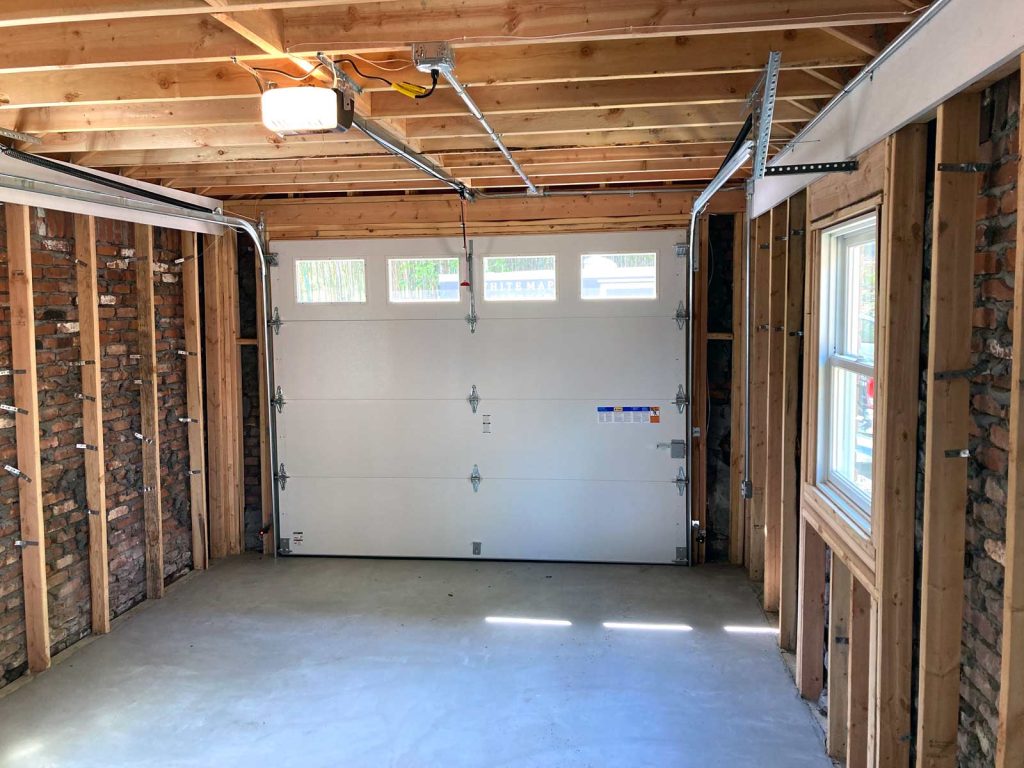 The interior of a recently renovated detached garage