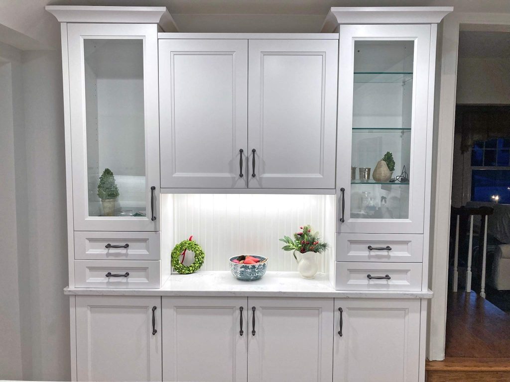 The white kitchen pantry of a kitchen remodel